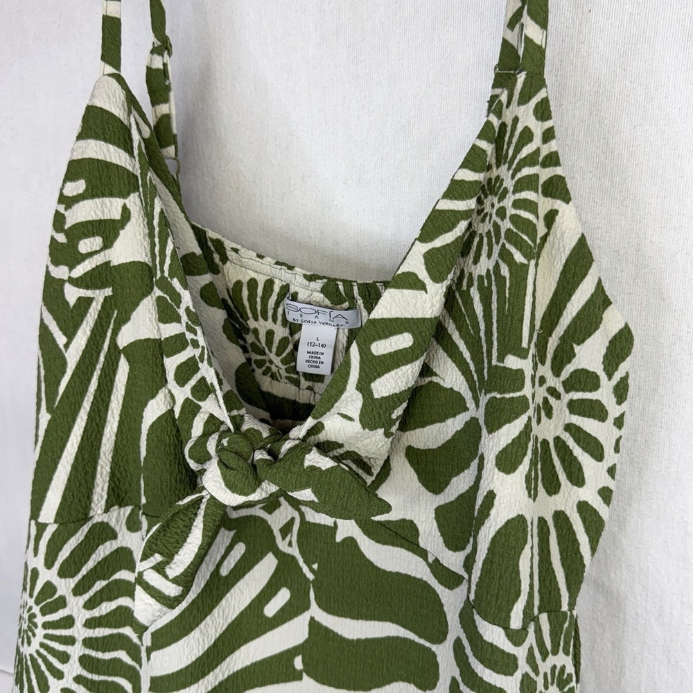 Sofia Vergara Green White Shell Print Tie-front Maxi Dress L Tropical Hawaiian